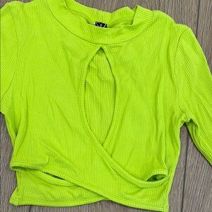 Neon Green Long Sleeve Cutout Top